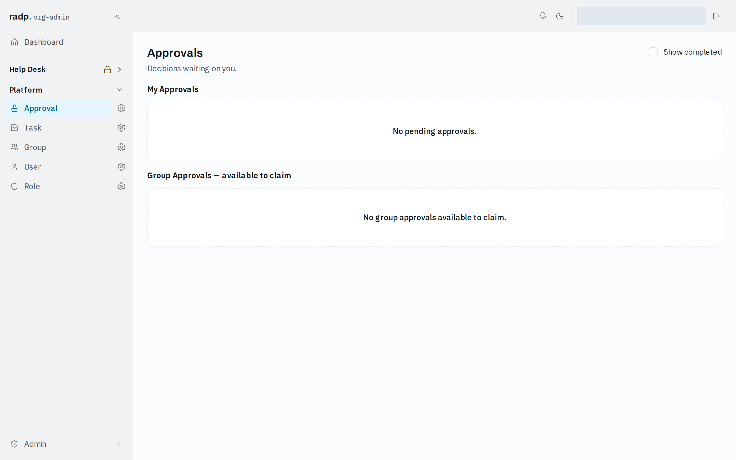 Approvals screen split into my approvals and group approvals available to claim